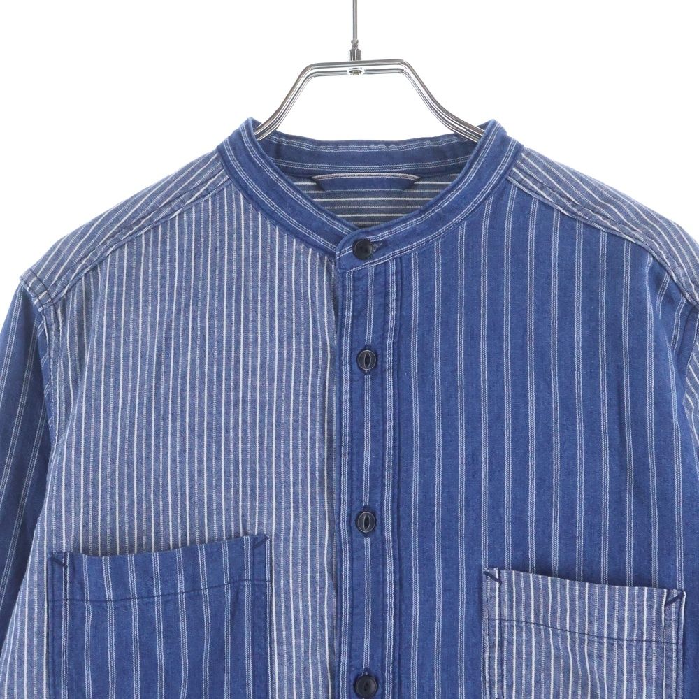 NIGEL CABOURN (ナイジェルケーボン) ストライプ ノーカラー長袖シャツ