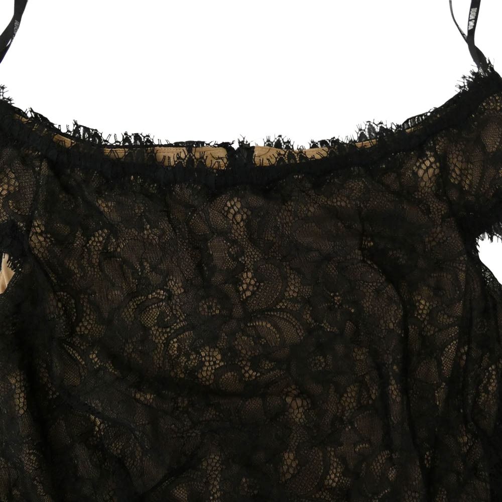 TADASHI SHOJI タダシショージ フレンチスリーブ 総レース ウエストベルト ドレス ワンピース ブラック系 ベージュ系【中古】 TADASHI SHOJI タダシショージ フレンチスリーブ 総レース ウエスト