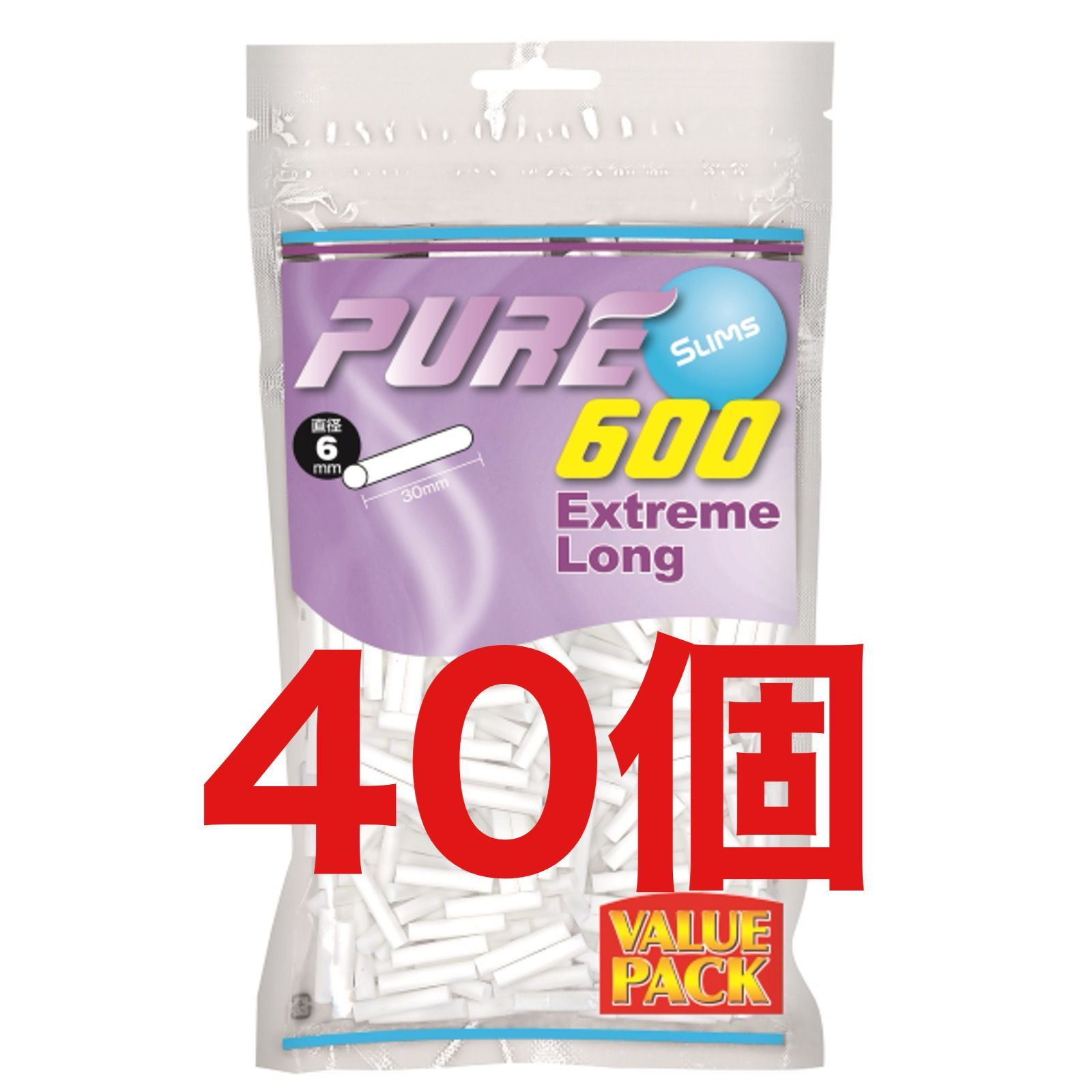 40個PURE 手巻きタバコ用フィルター6mm x 30mmバリューパック600 40個PURE 手巻きタバコ用フィルター6mm x 30mmバリューパック600