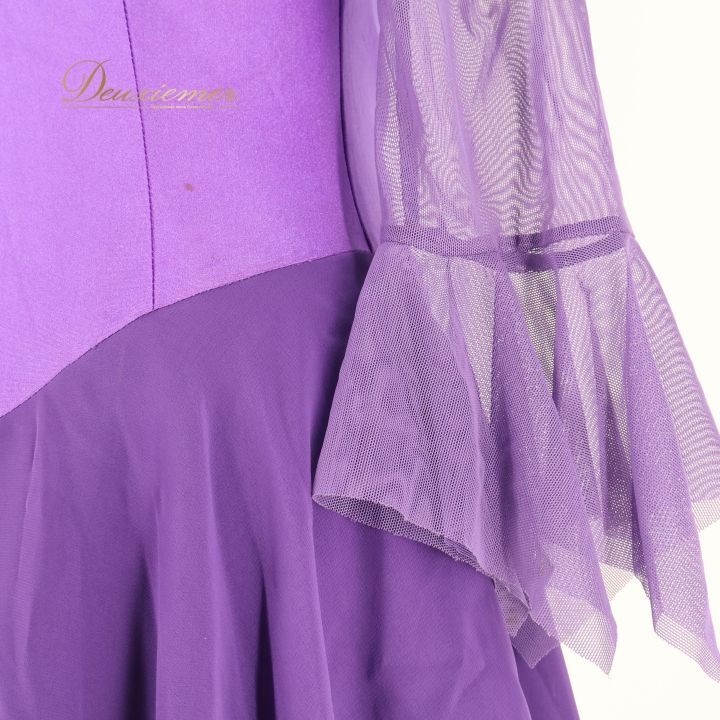 7586★美品　クリエイトサン　M 紫　レース　フリル　ワンピース　社交ダンス 社交ダンス 衣装 ワンピース ドレス パープル系 クリエイトサン Create