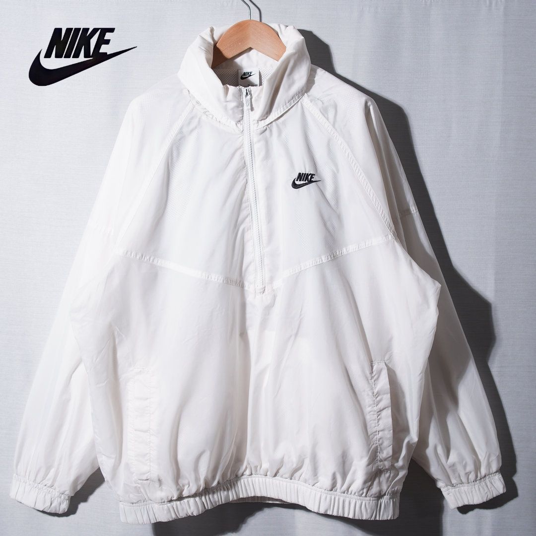 ナイキ NIKE ハーフジップ ナイロンジャケット XL ホワイト ロゴ刺繍