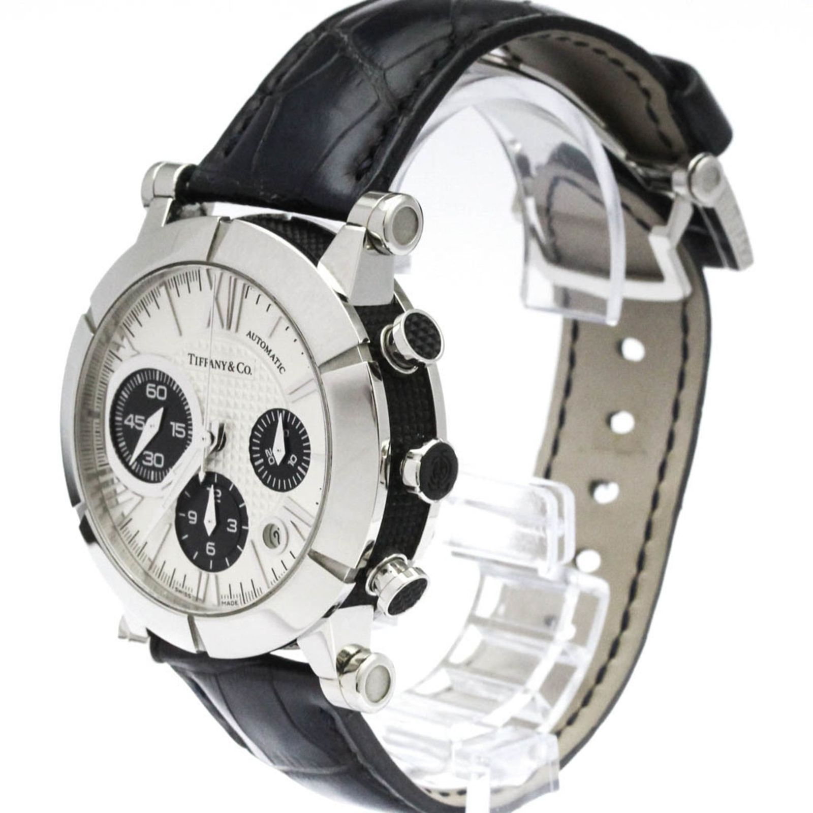  ティファニー TIFFANY アトラス クロノグラフ ステンレススチール レザー 自動巻き メンズ 時計 Z1000.82.12A21A71A 外装仕上げ済み ネイビー系 自動巻き時計 腕時計(アナログ)