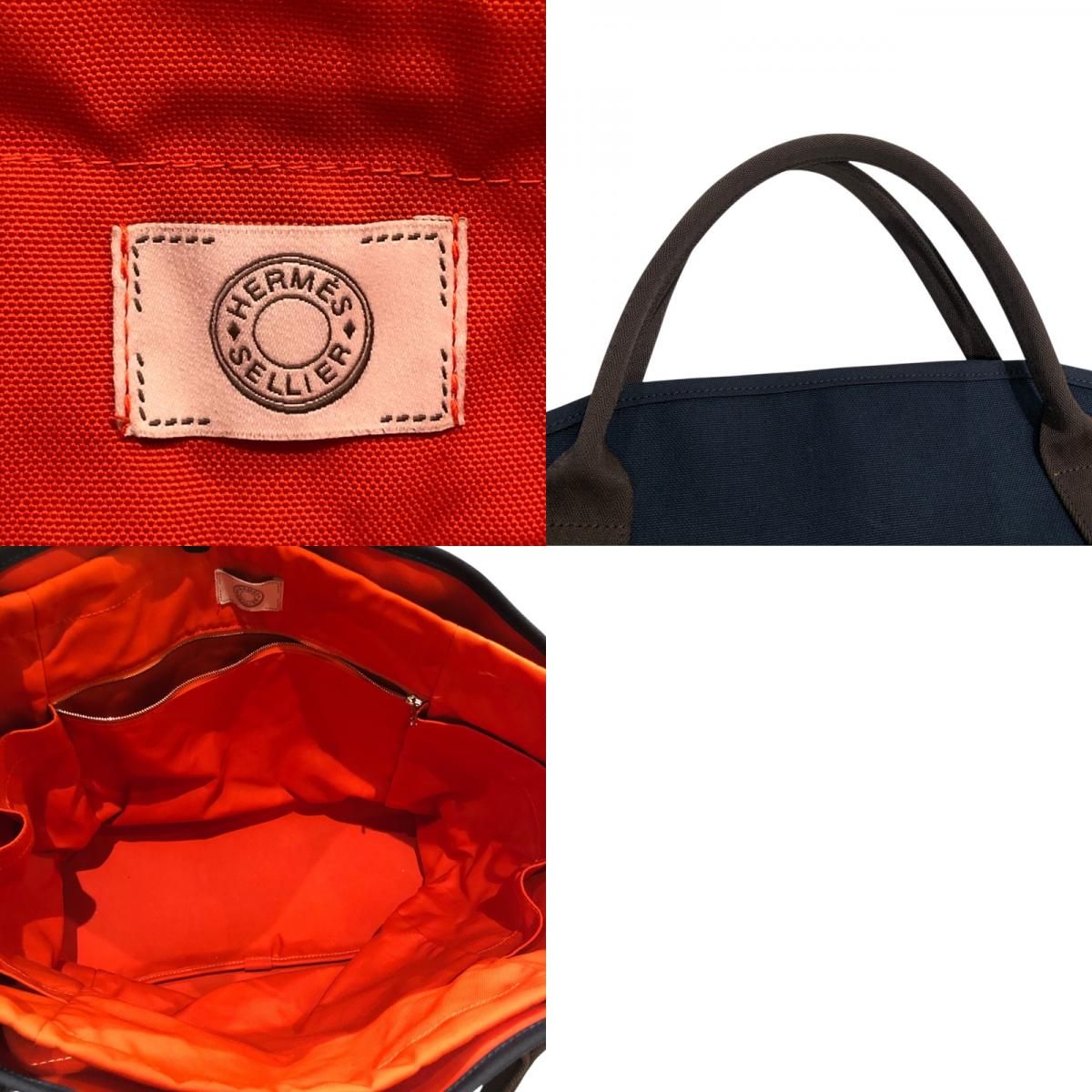 エルメス HERMES サックドパンサージュ Y刻 ネイビー・ブラウン トワル 