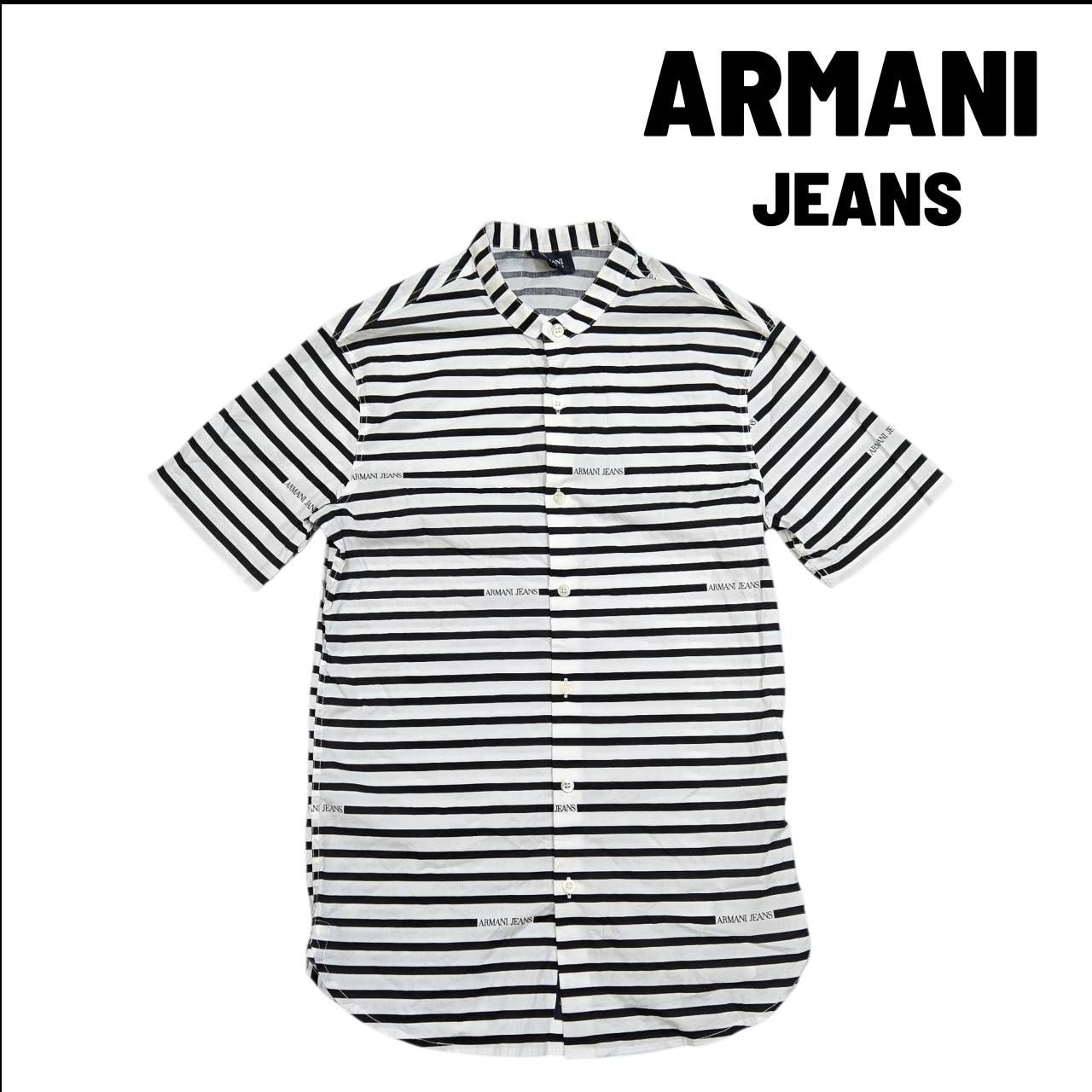 ARMANI JEANS アルマーニジーンズ ノーカラーシャツ 半袖 ボーダー XS 