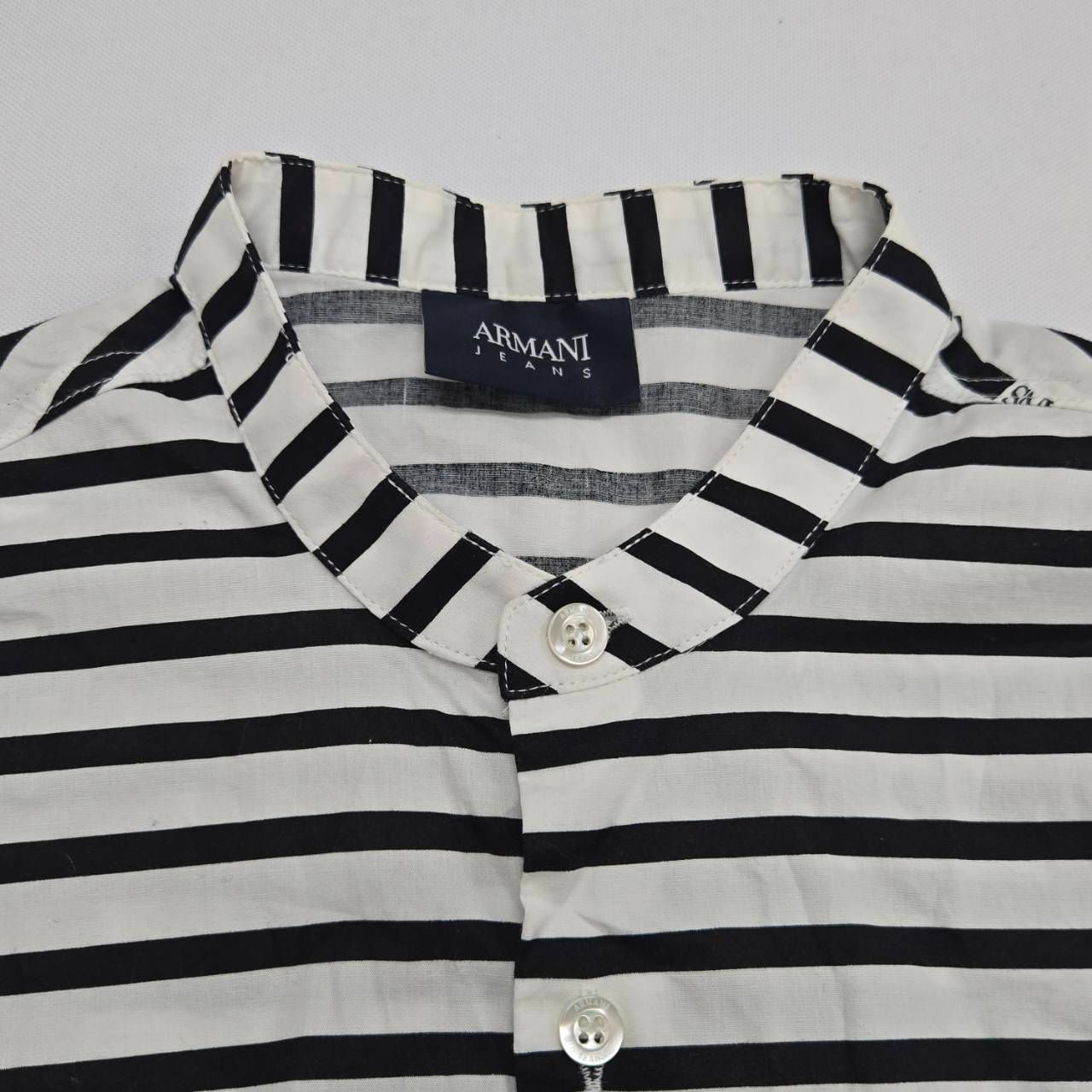 ARMANI JEANS アルマーニジーンズ ノーカラーシャツ 半袖 ボーダー XS 