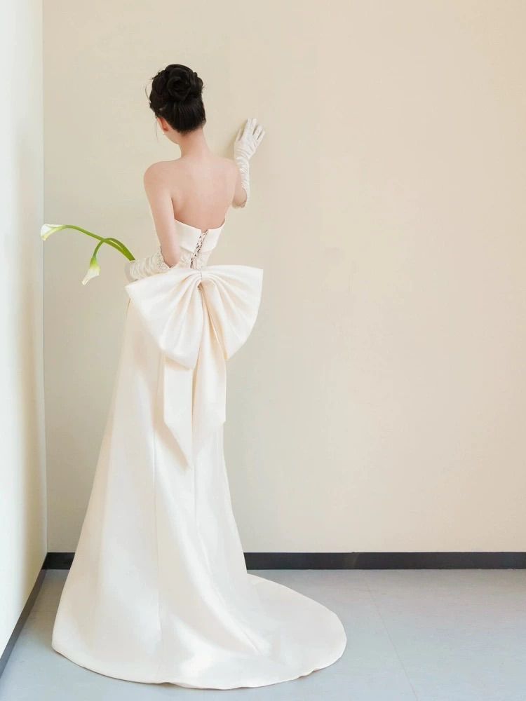 ウェディングドレス 刺繍 ビスチェ リボン 結婚式 前撮り 二次会 韓国