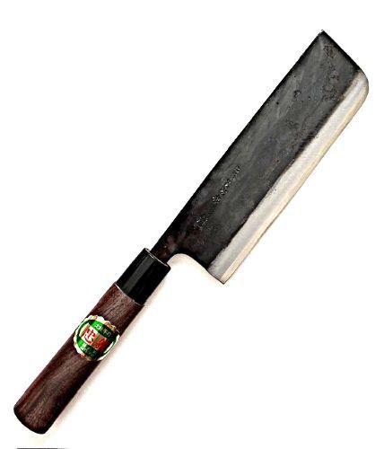 土佐打刃物 忠義作 青鋼1号 菜切包丁 165mm 黒打ち 両刃 クルミ柄 日本製 手打ち 本格和包丁　【専門店】