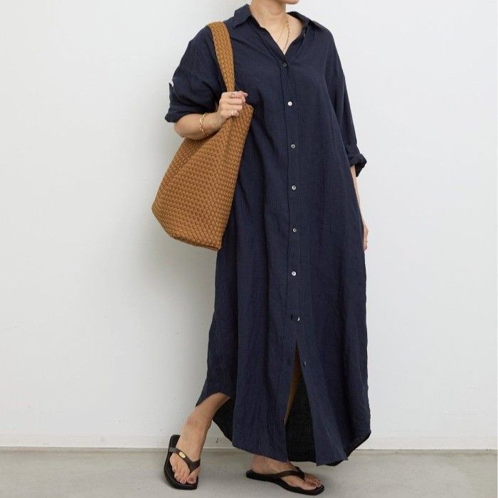 LInen シャツドレス　ネイビー サイズ36 Deuxieme Classe (ドゥーズィエムクラス) LInen シャツドレス ネイビー