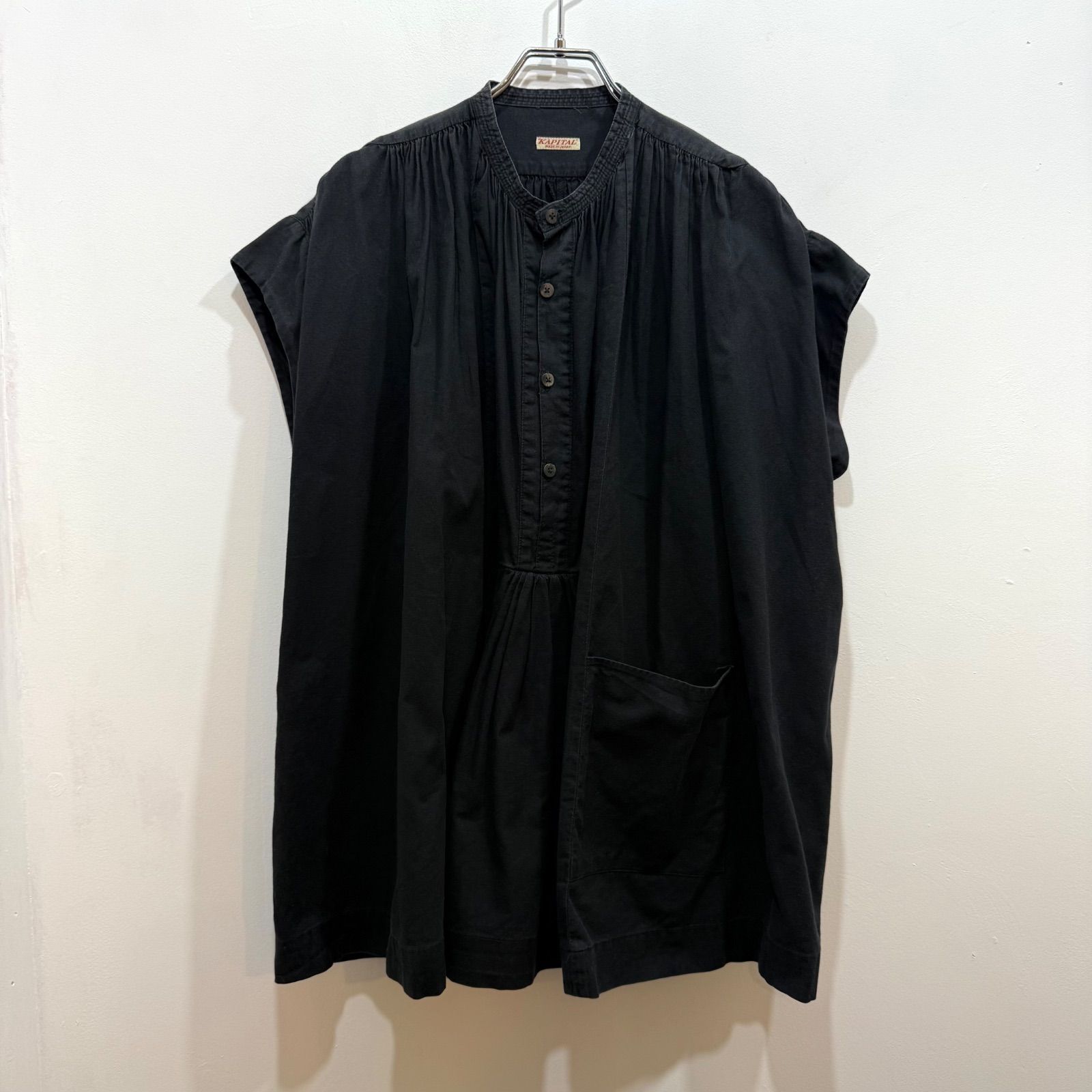KAPITAL キャピタル ギャザー 半袖シャツ チュニックブラウス ブラック 