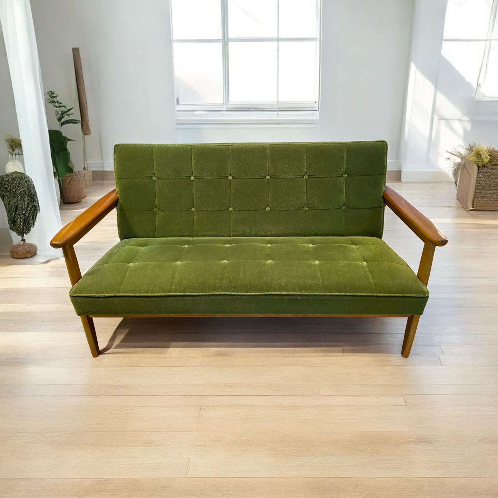  カリモク60 Kチェア 2シーター モケットグリーン ソファ 北欧 レトロ 幅130cmソファ 2人掛け 3人掛けソファ ソファ ソファベッド