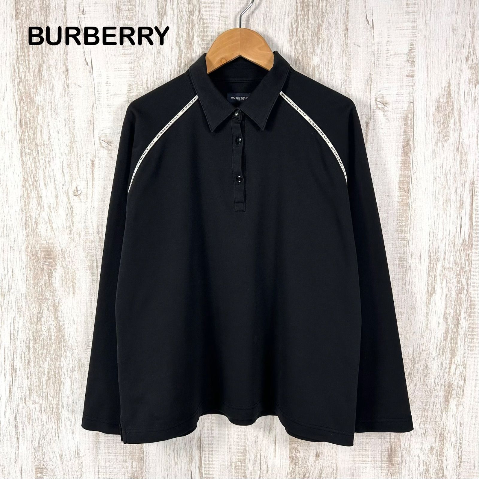 BURBERRY GOLF　ブラック 長袖ポロシャツ LL BURBERRY GOLF バーバリーゴルフ ロゴライン 長袖 ポロシャツ ブラック