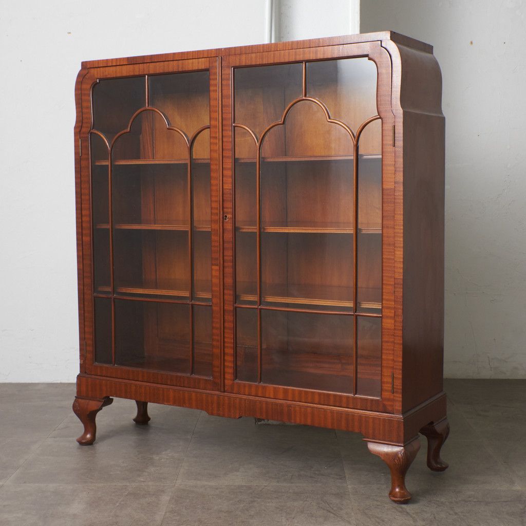 英国 アンティーク ガラス キャビネット マホガニー 飾り棚