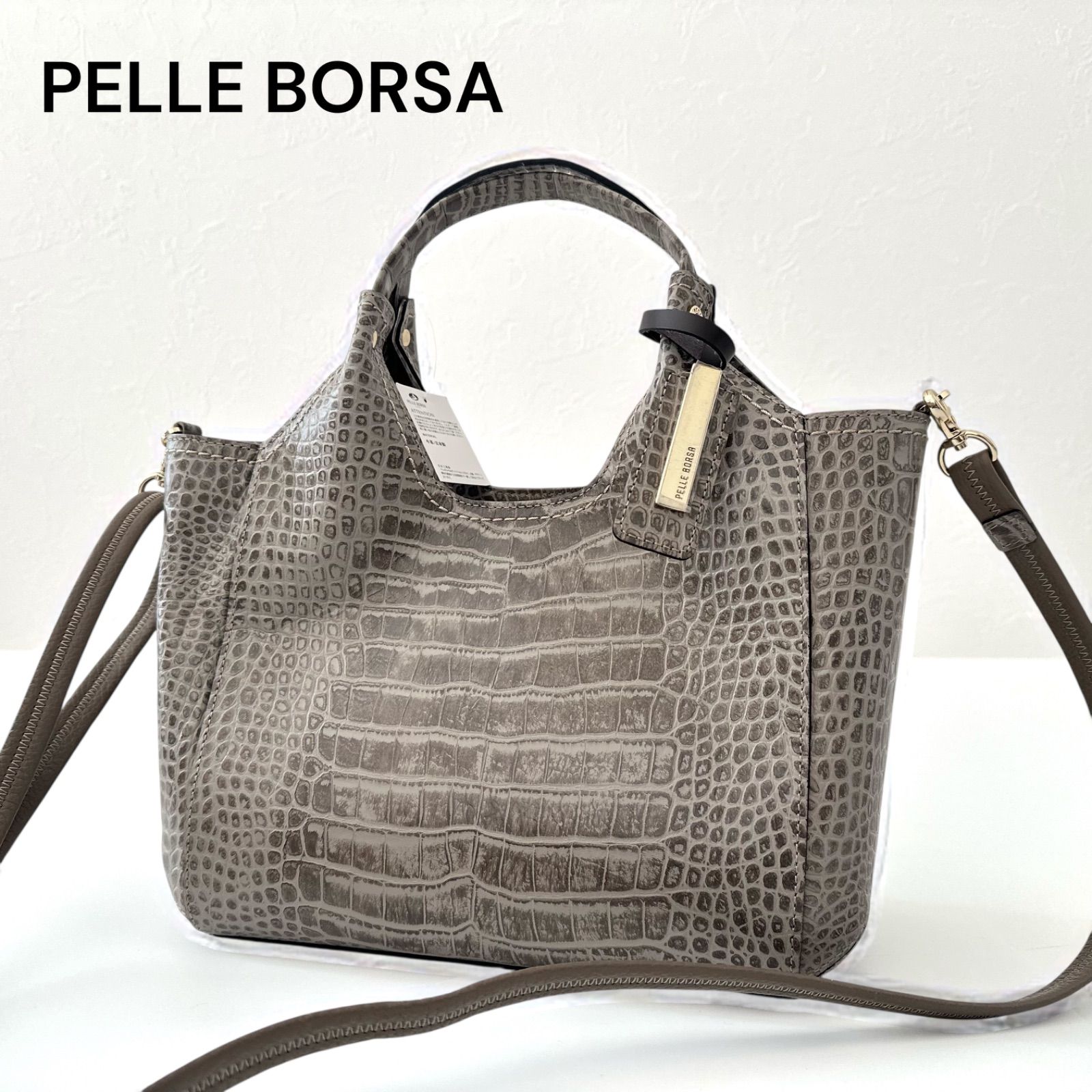 ペレボルサ PELLE BORSA プラントクロコ 2WAY ショルダーバッグ トープ 牛革 日本製 新品 6M008