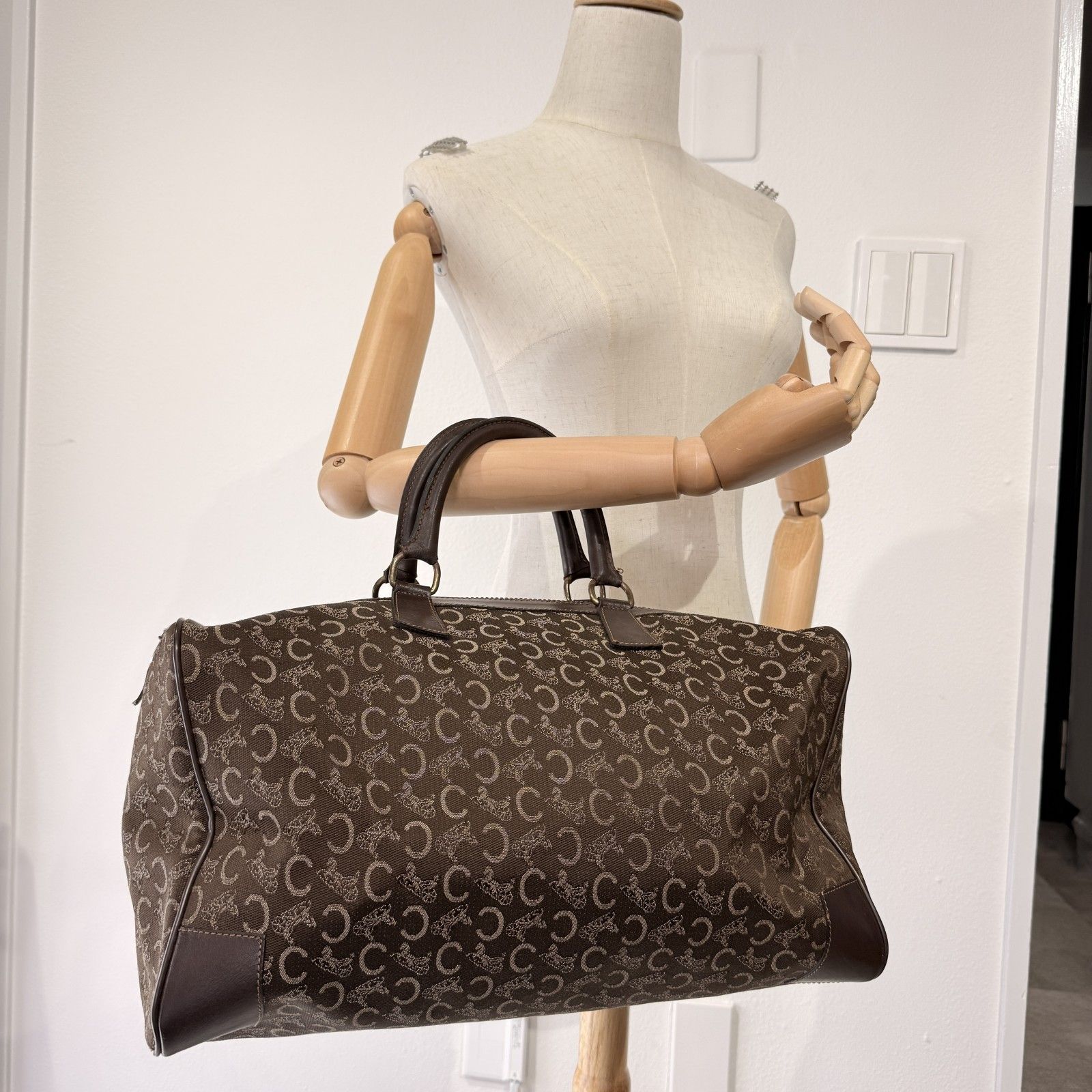 1円 CELINE セリーヌ Cサルキー キャンバス×レザー ハンドバッグ 