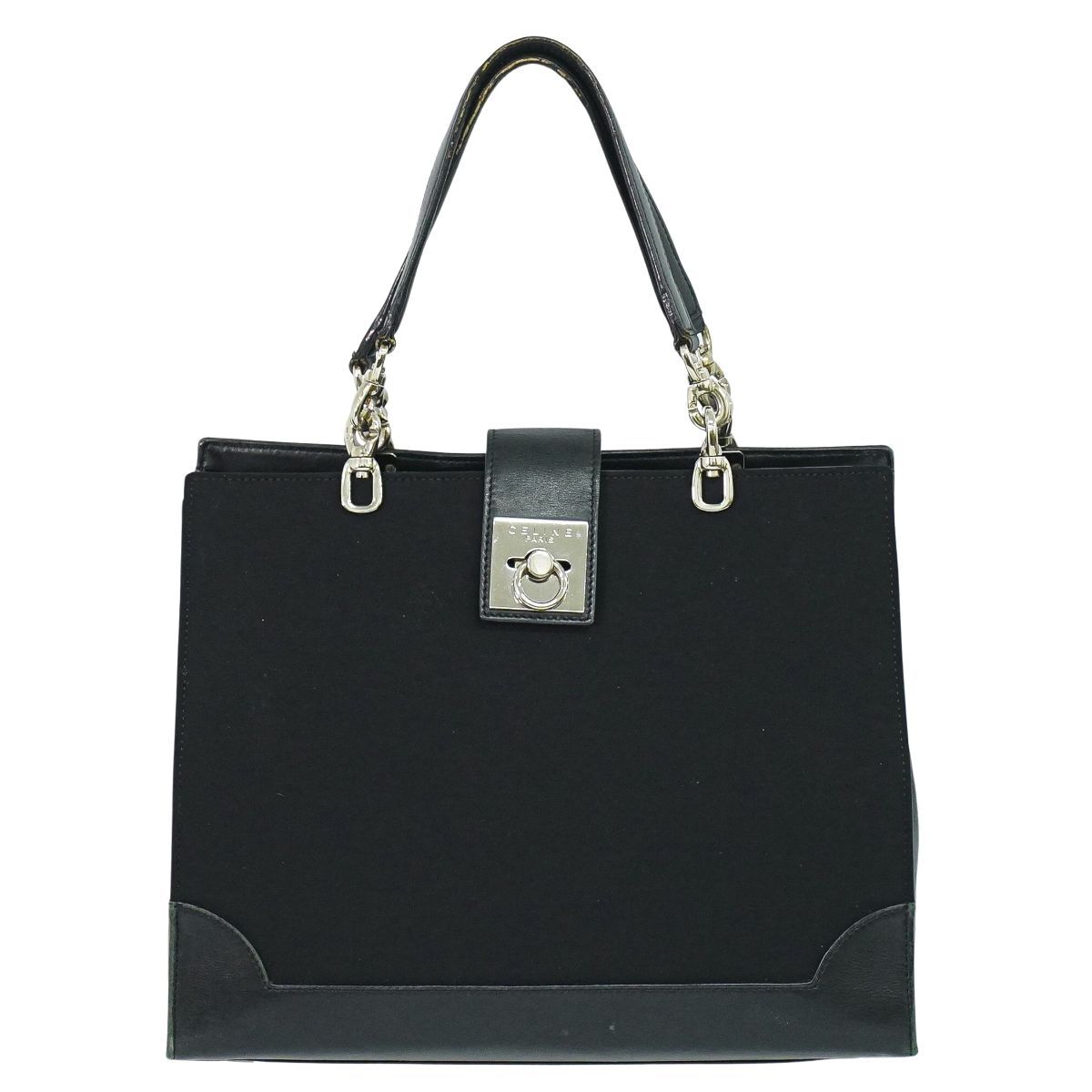 本物 セリーヌ CELINE キャンバス レザー ハンドバッグ ブラック 
