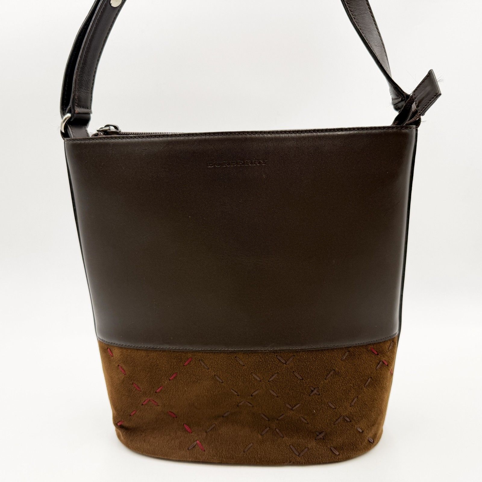 BURBERRY（バーバリー）レザー×スエード ショルダーバッグ ブラウン 