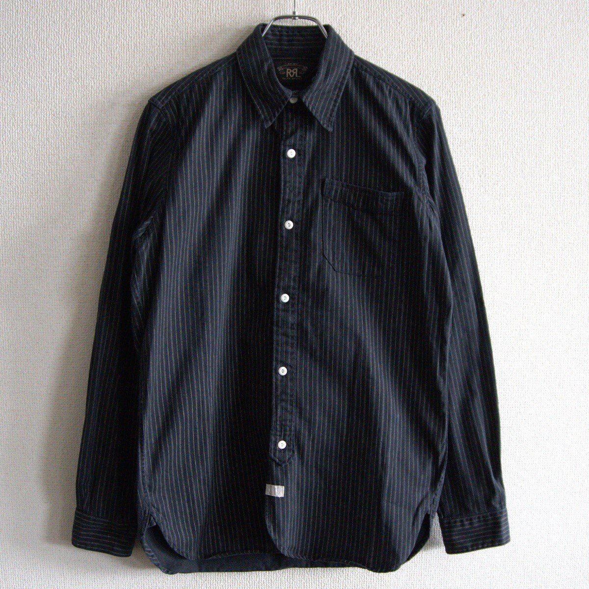 RRL ダブルアールエル ストライプ 半袖シャツ 雰囲気抜群】RRL【Black Striped Work Shirt】S ストライプ シャツ