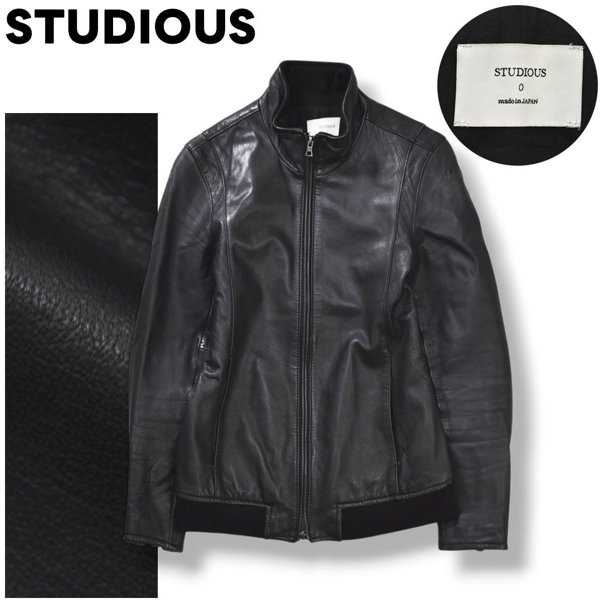 メンズ STUDIOUS ブラック ZIPブルゾンジャケット