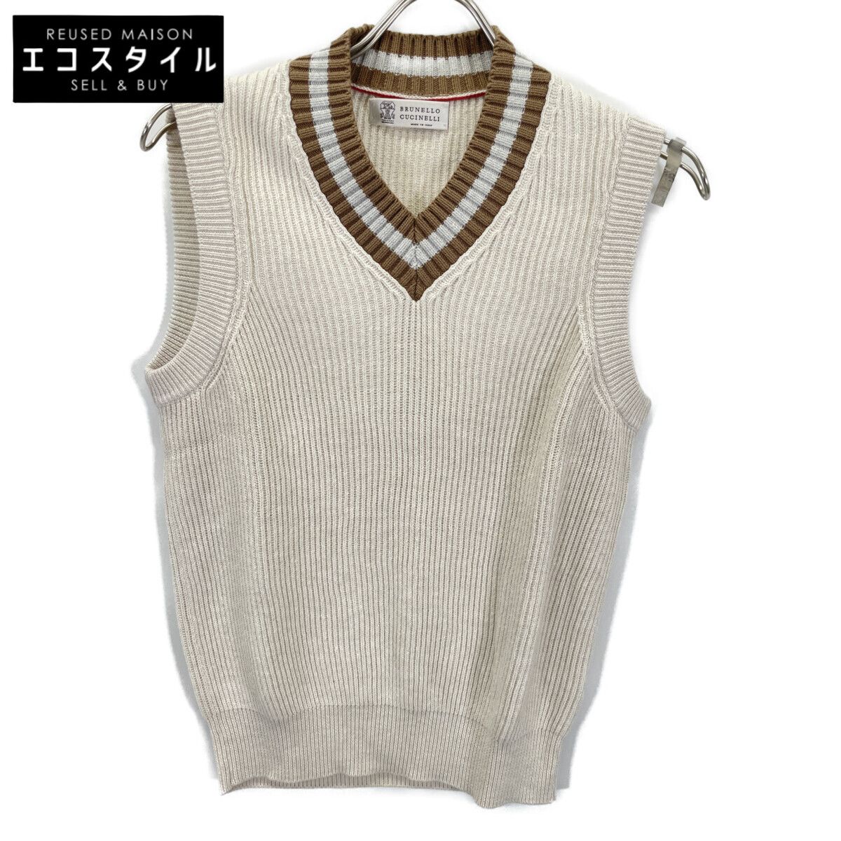 BRUNELLO CUCINELLI ブルネロクチネリ ｱｲﾎﾞﾘｰ ｺｯﾄﾝ Vﾈｯｸﾆｯﾄﾍﾞｽﾄ 44 