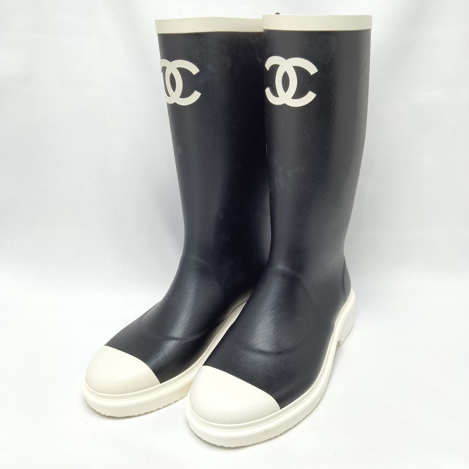 シャネル レインブーツ ココマーク ラバー ブラック 長靴 37 23cm ✨️CHANEL✨️ シャネル ココマーク ラバー レインブーツ 37 ブラック