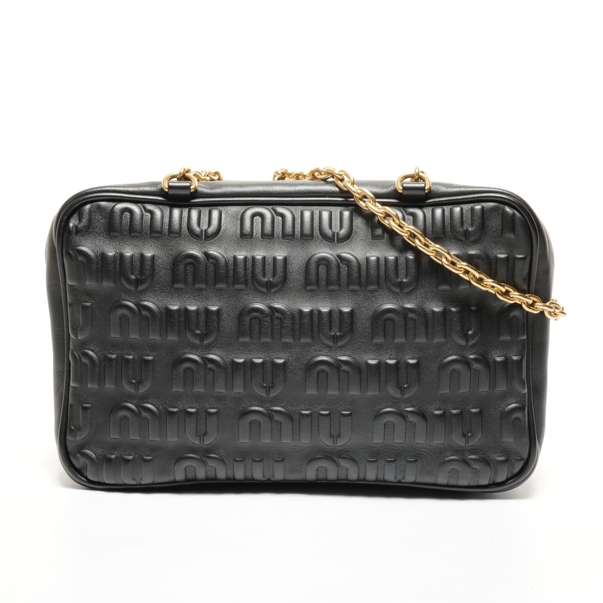 miu miu プリーツ ショルダーバッグ ブラック MIU MIU ブラックレザー ショルダーバッグ
