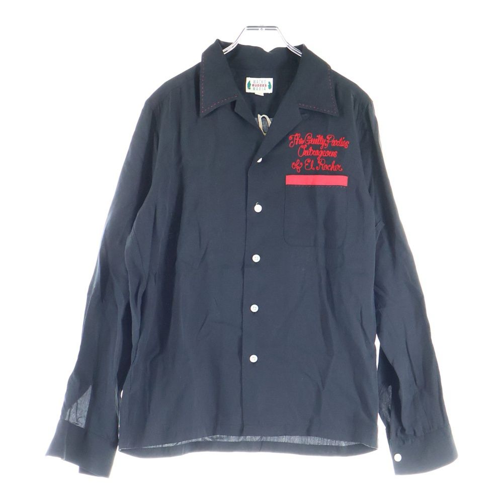 WACKO MARIA (WACKO MARIA) Double Sided Logo Embroidered Design Chest Pocket 5B Open Collar Bowling Long Sleeve Shirt Black