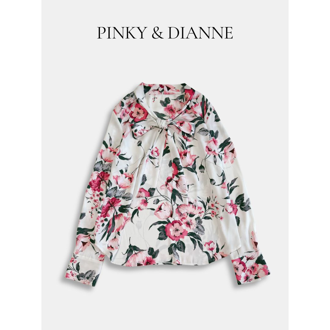 PINKY&DIANNE ピンキーアンドダイアン ローズフラワープリント リボン