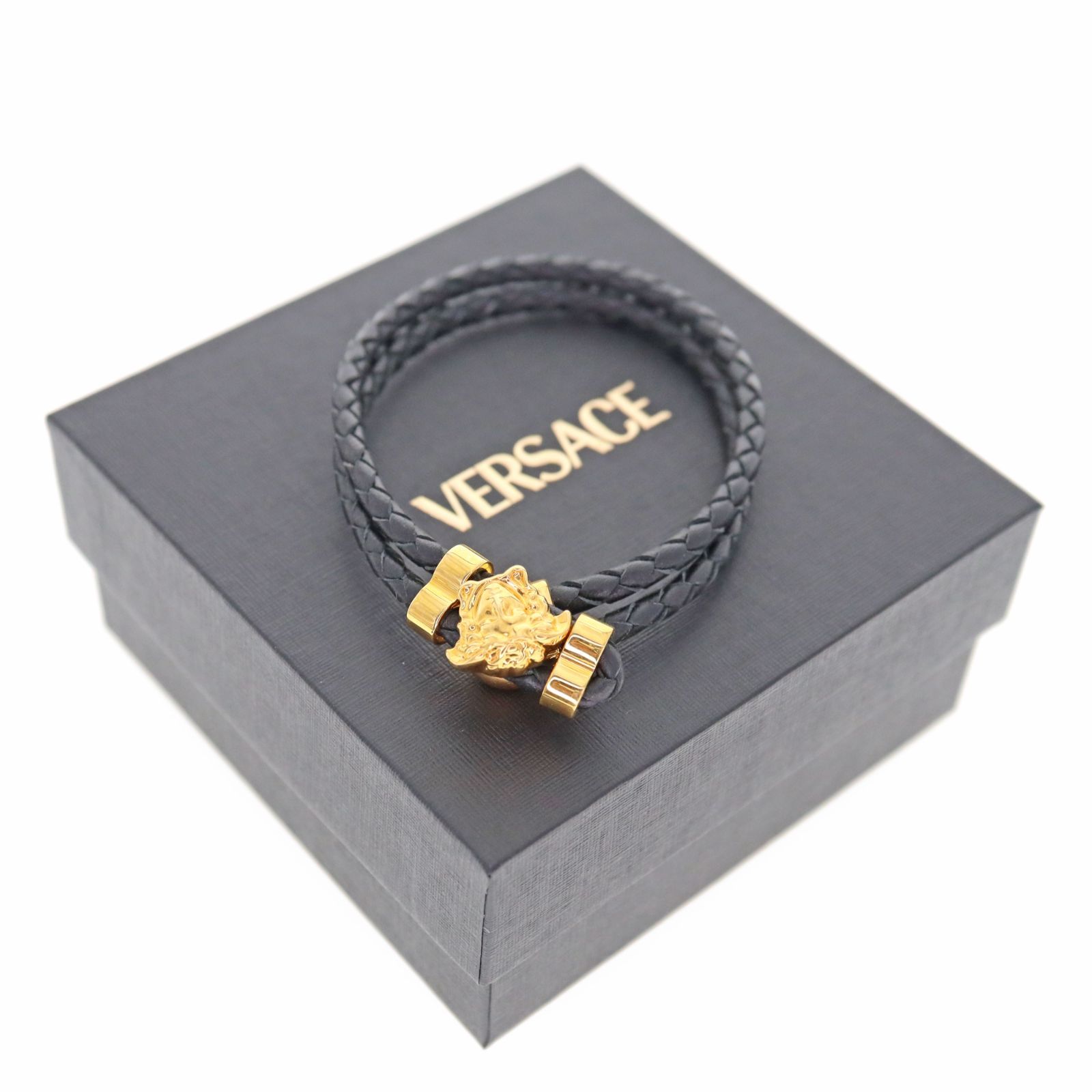 中古】VERSACE ヴェルサーチ ラ メドゥーサ レザー ブレスレット 