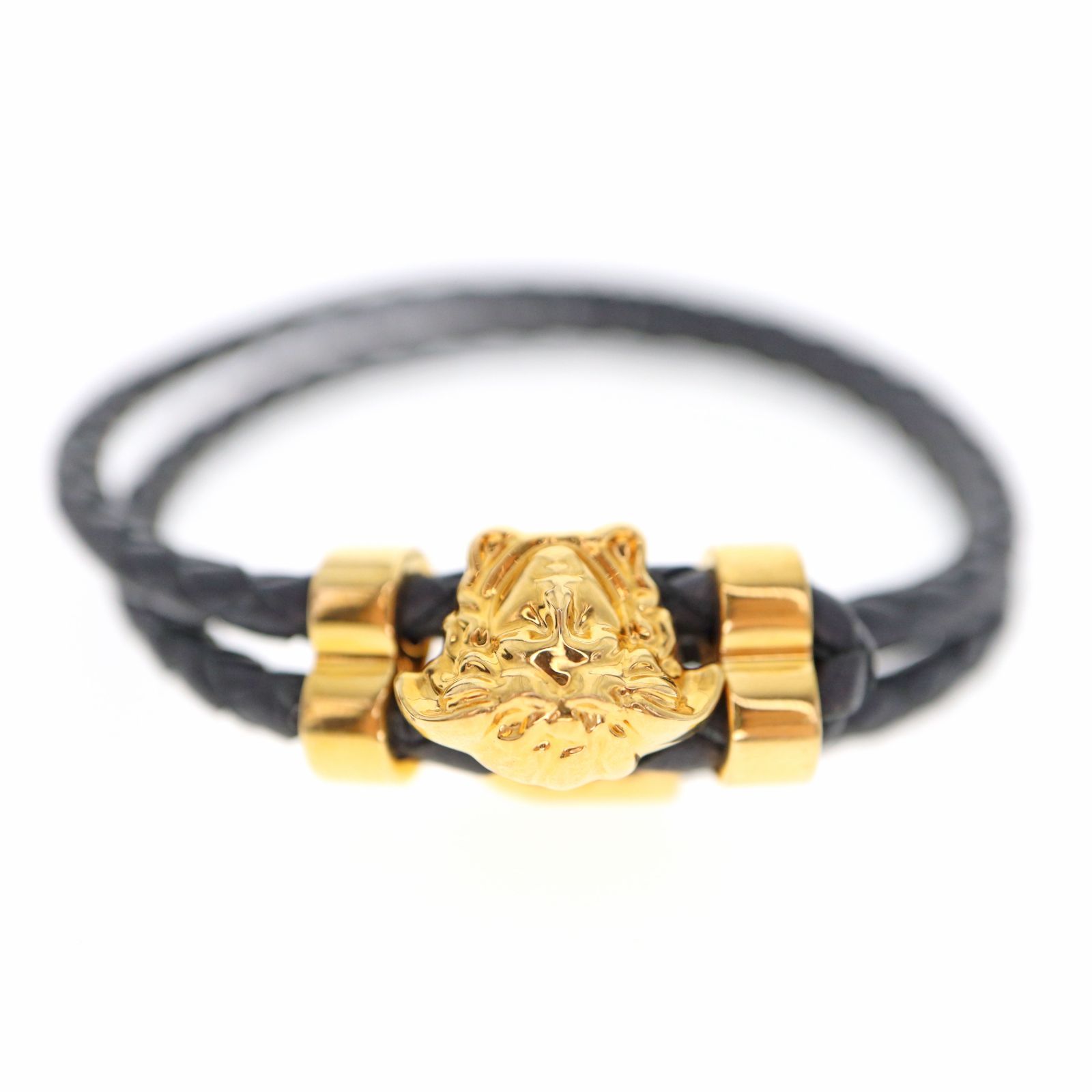 中古】VERSACE ヴェルサーチ ラ メドゥーサ レザー ブレスレット 