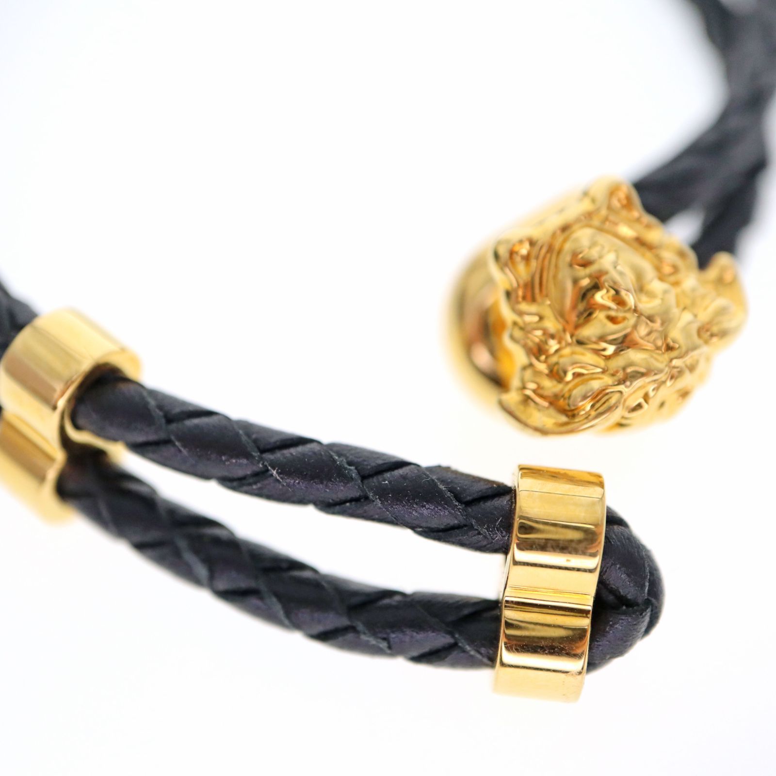 中古】VERSACE ヴェルサーチ ラ メドゥーサ レザー ブレスレット 