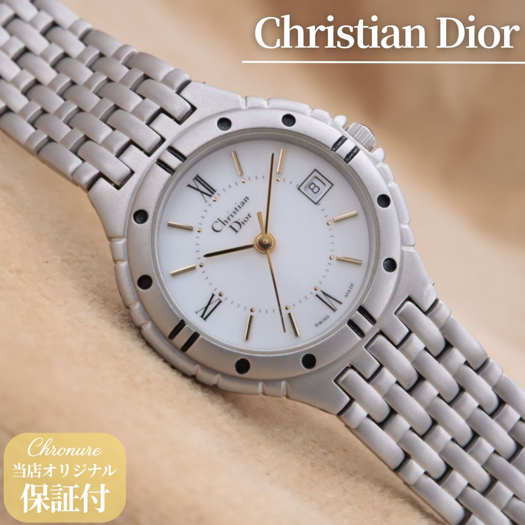 クリスチャンディオール Christian Dior 白文字盤 デイト クォーツ