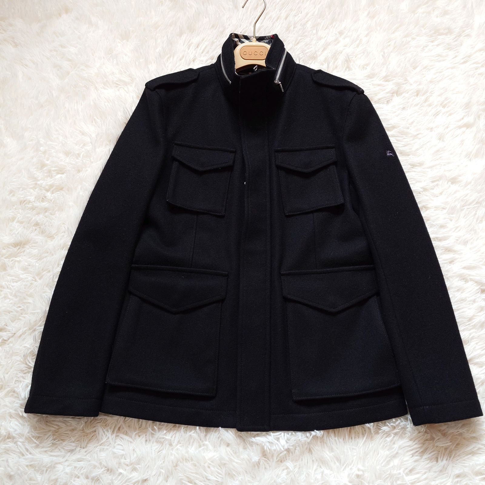美品 バーバリー ノバチェック ステンカラー ブルゾン M-65 2way 黒 バーバリーブラックレーベル BURBERRY ノヴァチェックチェック