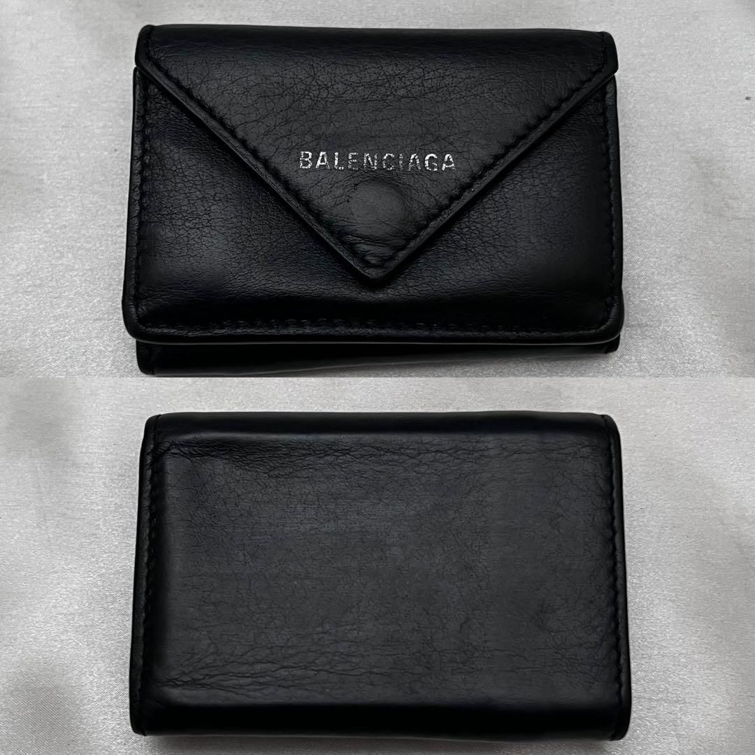 ◇美品◇バレンシアガ　ペーパーミニウォレット　折り財布　シルバーロゴ　ブラック ◇美品◇バレンシアガ ペーパーミニウォレット 折り財布 シルバーロゴ