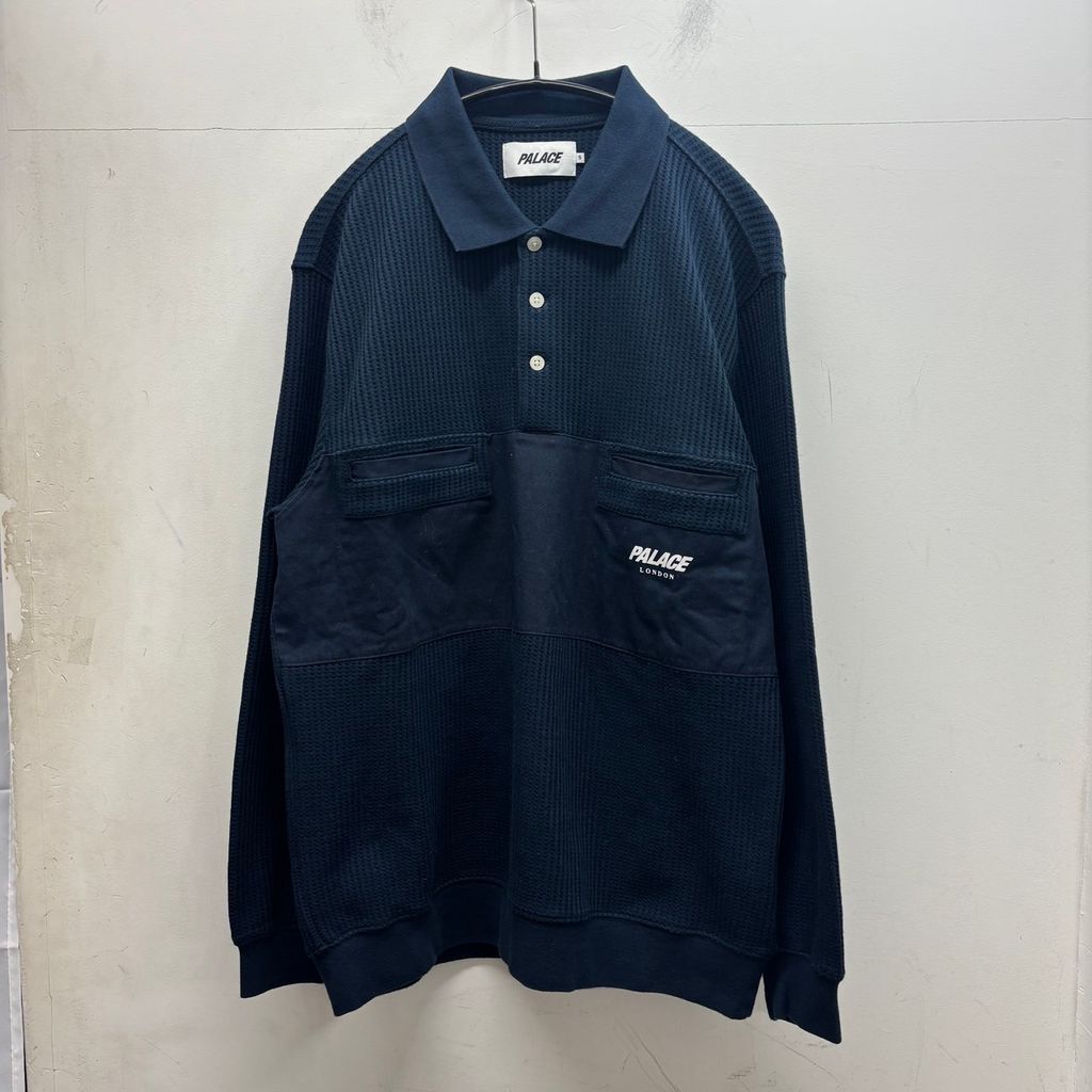PALACE パレス 18SS WAFFLE ON POLO 長袖ポロシャツ ネイビー size:M