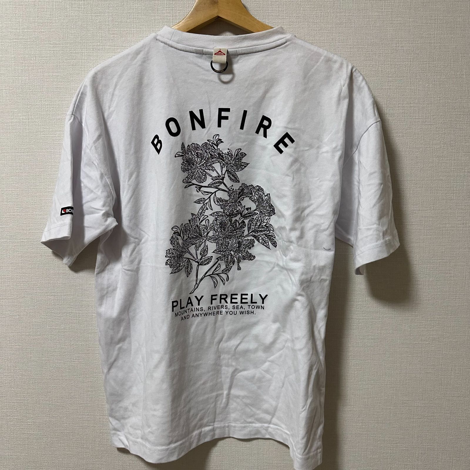 (^w^) b BONFIRE Straight Plain PLAY T-shirts Cut and Sewn Tops All Seasons Casual Outdoor Sports Leisure Freestyle Simple White White Mens Size S OM10891HG