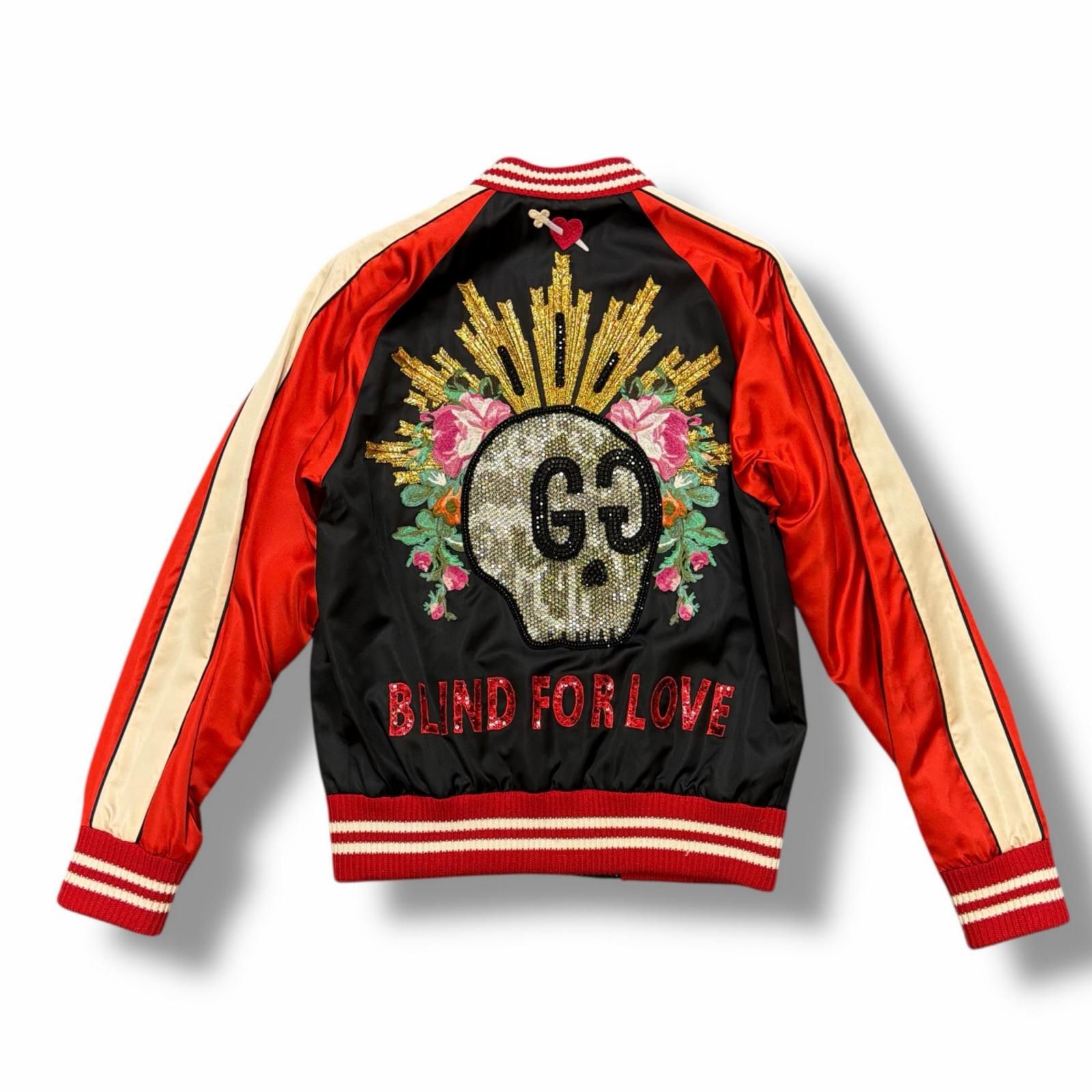 国内正規 GUCCI GG skull embroidered satin bomber jacket GGスカル 
