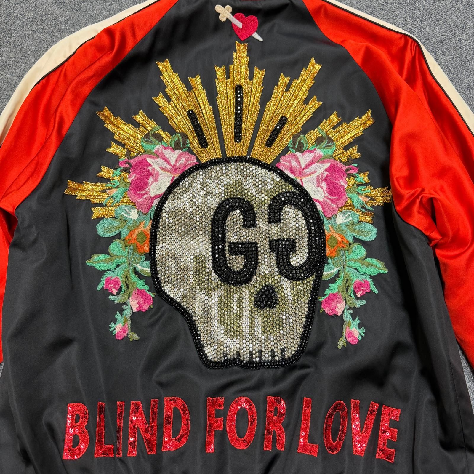 国内正規 GUCCI GG skull embroidered satin bomber jacket GGスカル 
