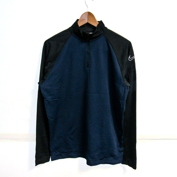 ナイキ ジャージ ジャケット アウター ハーフジップ 裏起毛 スポーツウエア メンズ Mサイズ 黒×紺 NIKE 【中古】