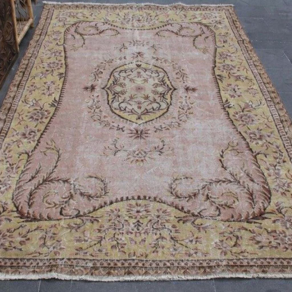 くすみピンクのヴィンテージラグ トルコ製ヴィンテージラグ49×113cm