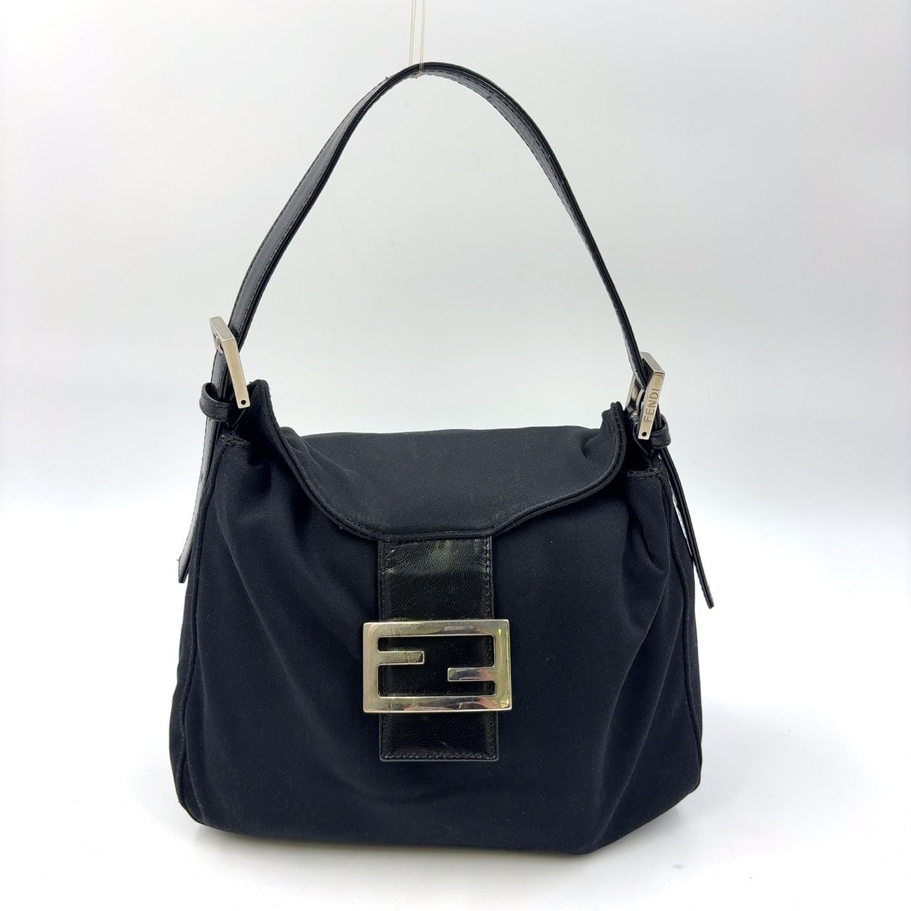 美品 FENDI マンマバケット ハンドバッグ コットン ジャージ ブラック 