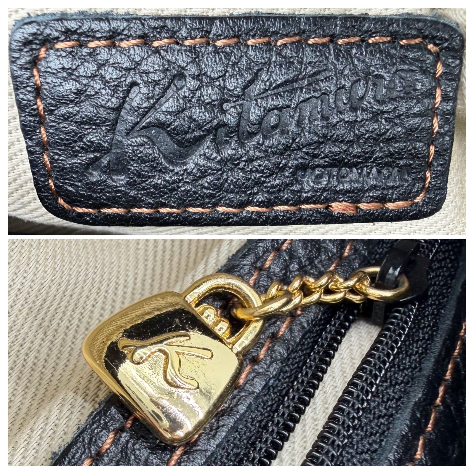 美品】Kitamura キタムラ ワンショルダーバッグ Kロゴ シボ革 ゴールド 