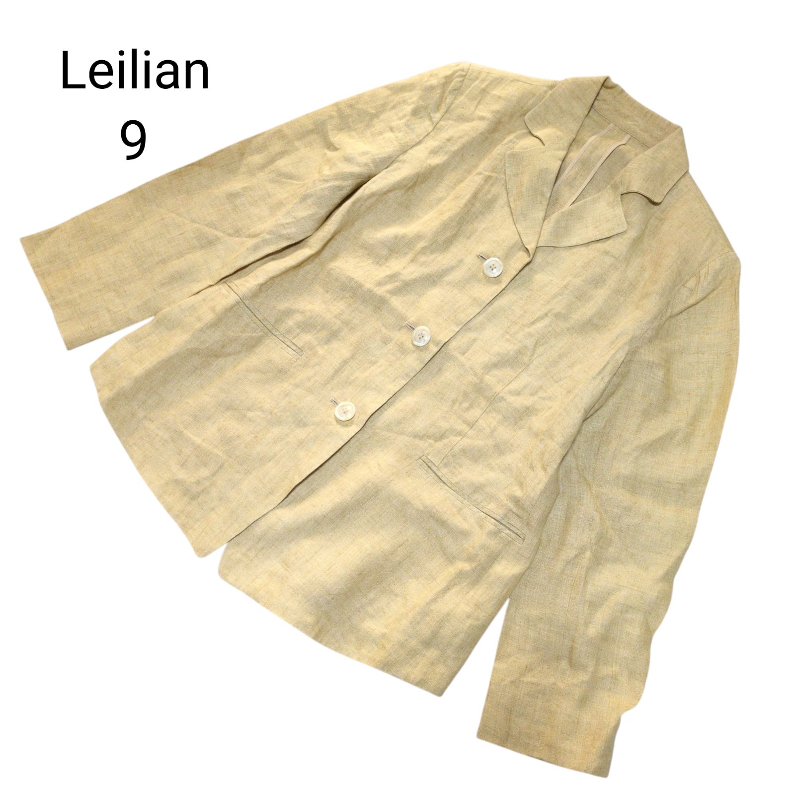 Leilian レリアン 麻100% テーラードジャケット 肩パット 薄生地 9号 