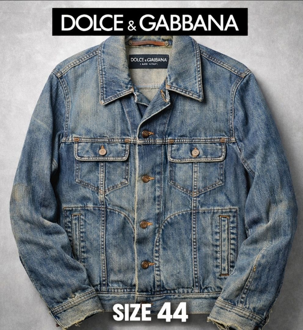 【極美品】DOLCE&GABBANA ヴィンテージ加工 デニムジャケット 44 DOLCE&GABBANA ドルチェ＆ガッバーナ デニムジャケット 44 イタリア製