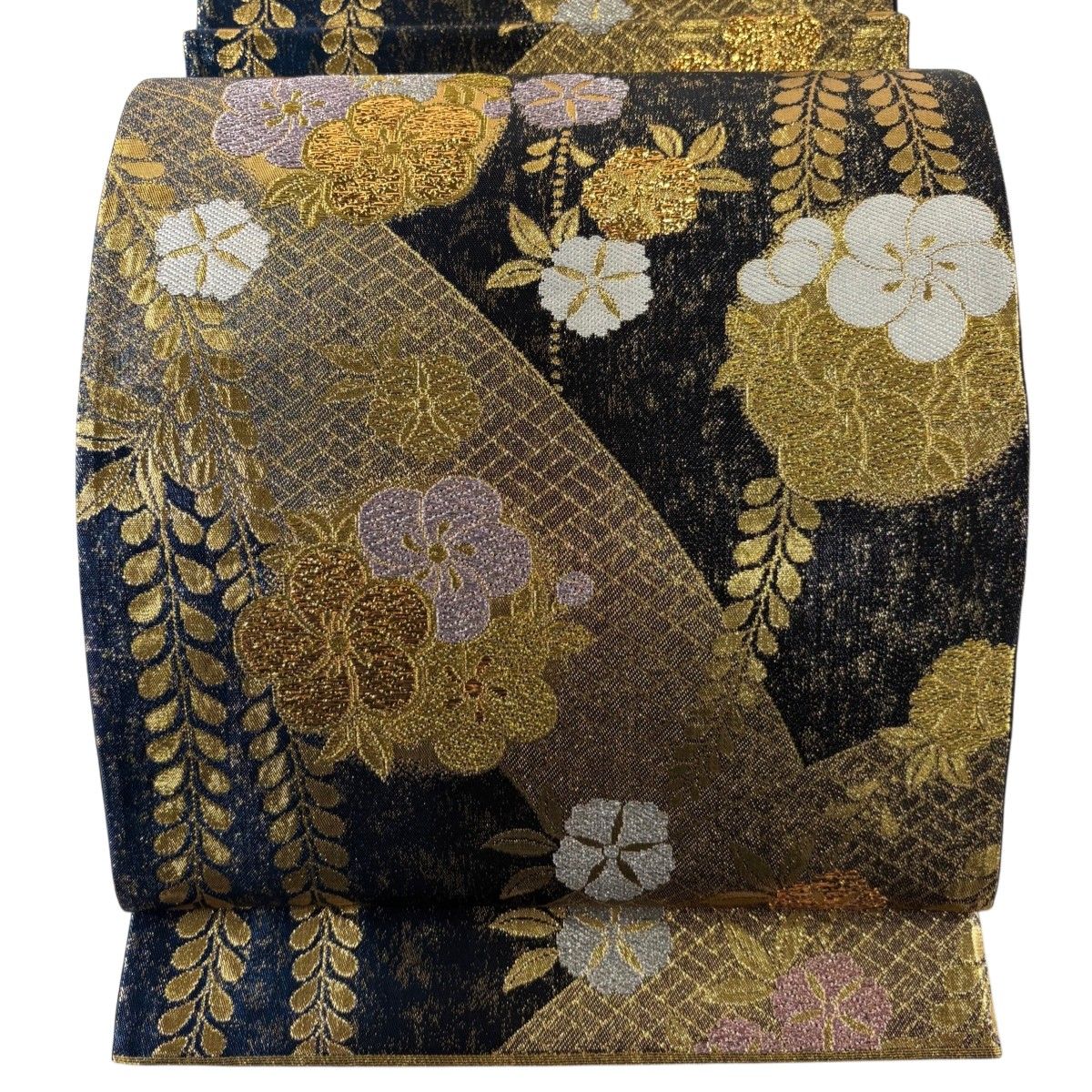 袋帯 秀品 証紙 草花 箔 茜色 六通 正絹(仕立て上がり)｜売買された
