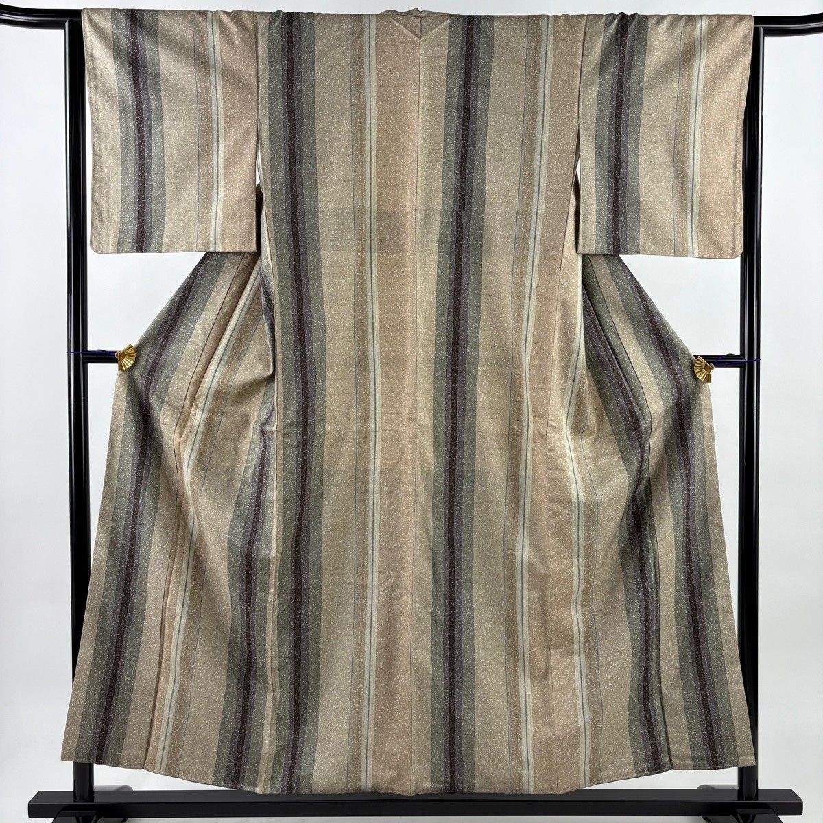 美品】 小紋 身丈155cm 裄丈64.5cm M 袷 紬地 落款 縦縞 幾何学