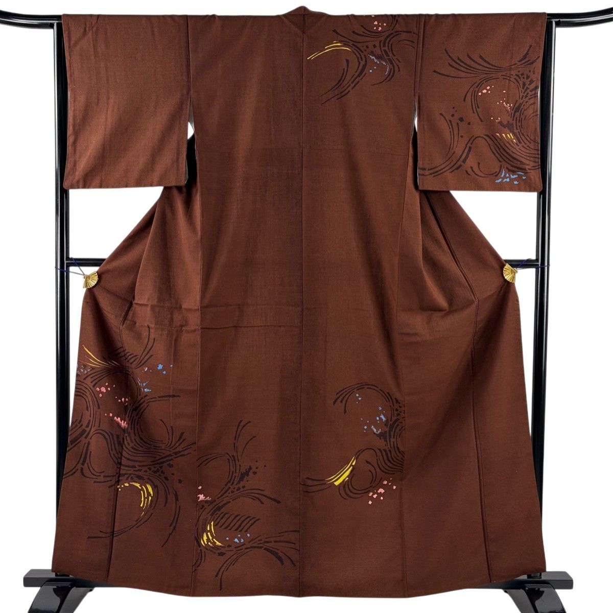 紬 身丈159cm 裄丈64.5cm M 袷 文字文 焦茶色 正絹 秀品 【】 【公式通販】