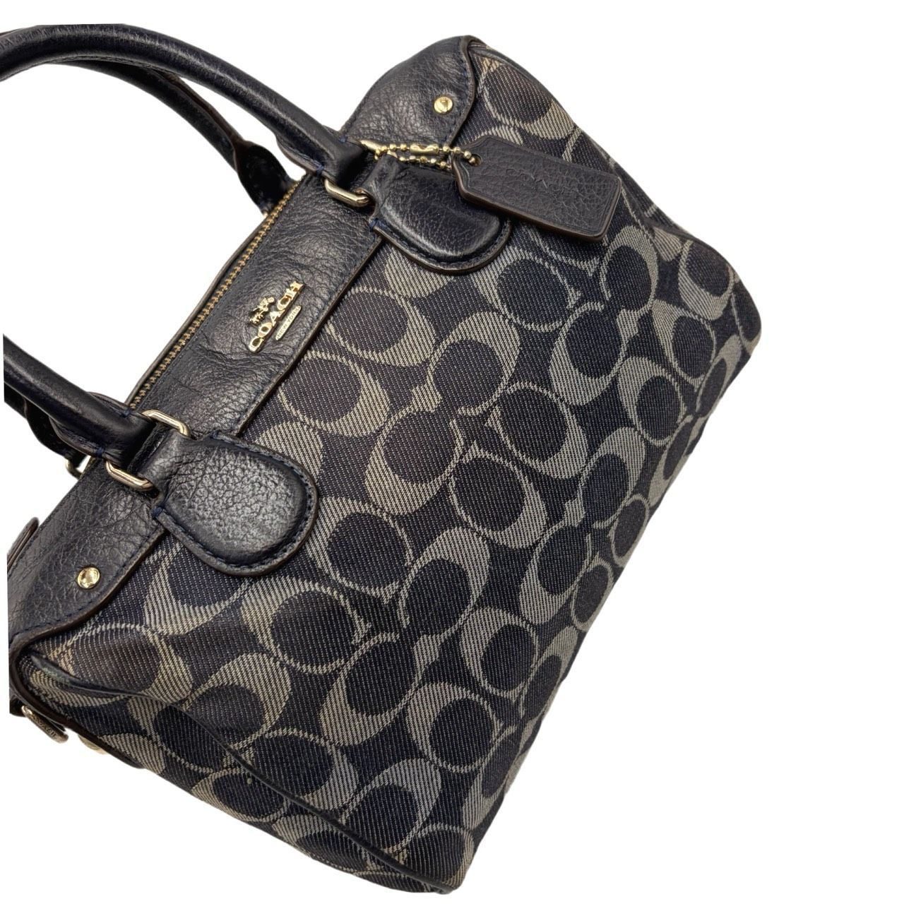 ⭐︎COACH　ミニボストン　シグネチャー　 キャンバス　ネイビー デニム 希少✤【COACH／コーチ】2way ショルダーバッグ／ハンドバッグ／ミニ