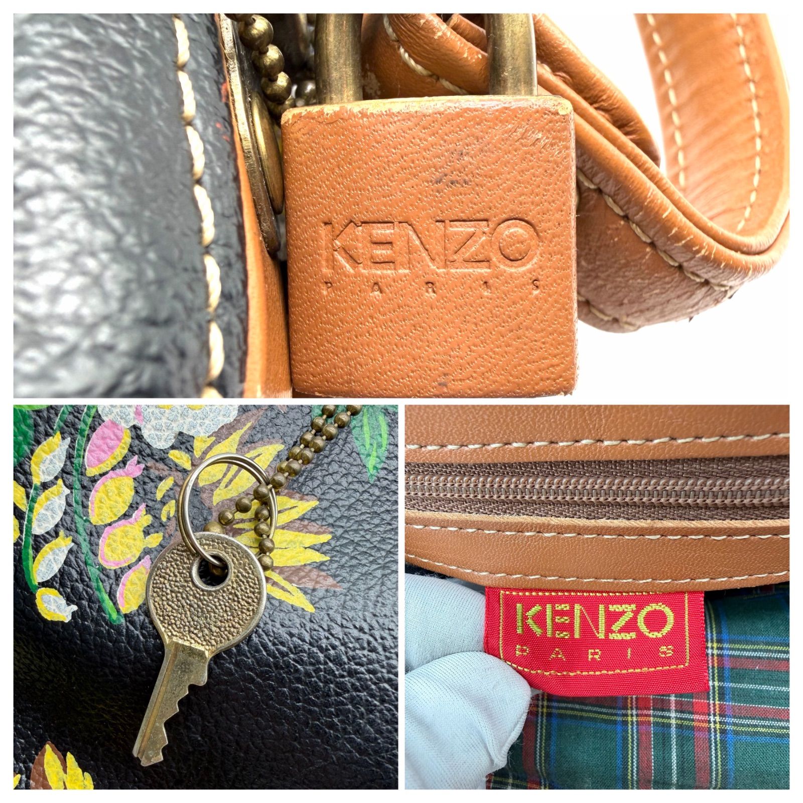希少】KENZO ケンゾー ヴィンテージ ハンドバッグ 花柄 がま口 南京錠 