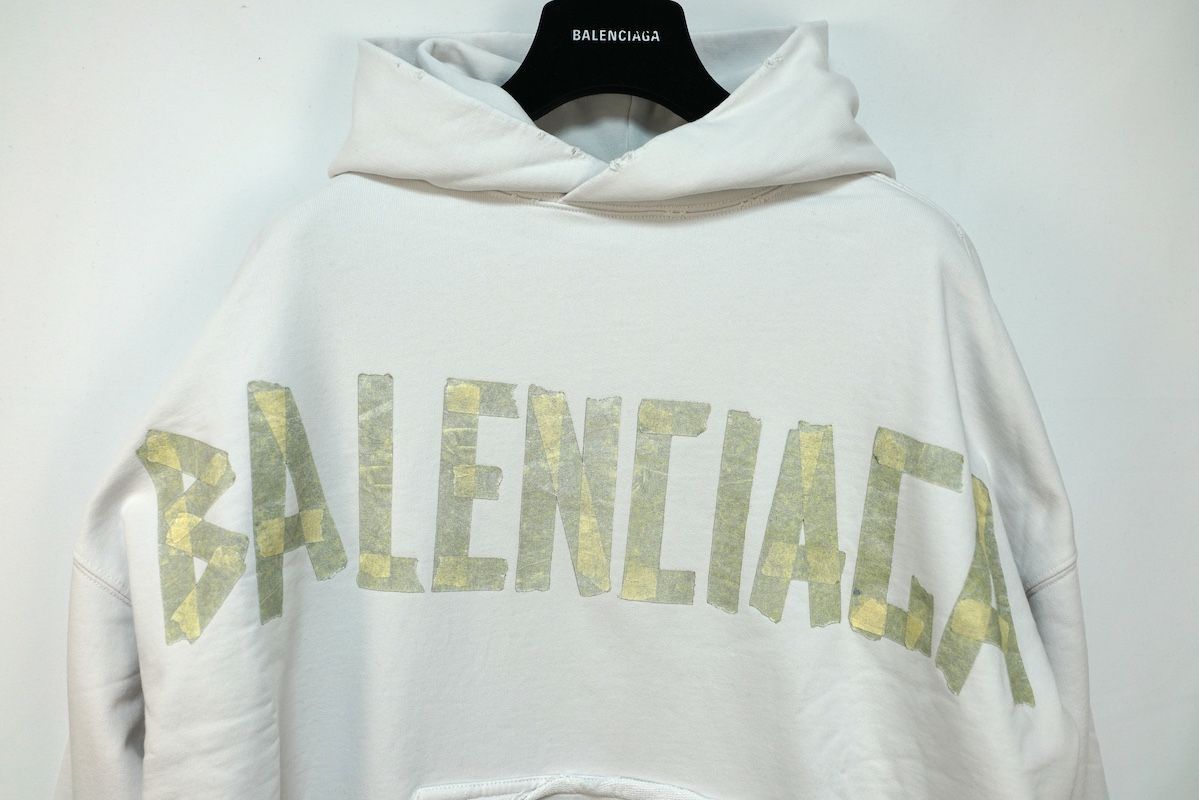 BALENCIAGA バレンシアガ Tape Type Ripped Pocket Hoodie テープ ロゴ