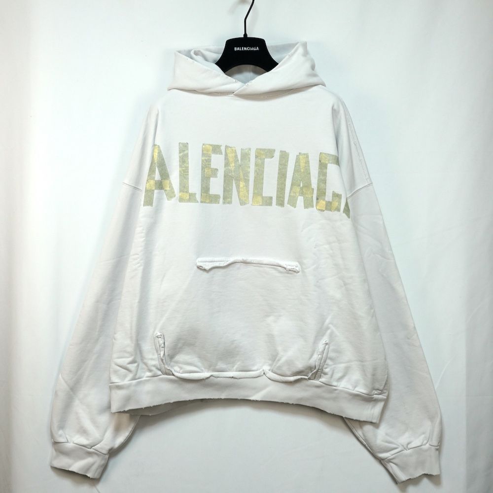 【BALENCIAGA】テープタイプ リップド ポケット フーディー XS BALENCIAGA バレンシアガ Tape Type Ripped Pocket Hoodie テープ ロゴ